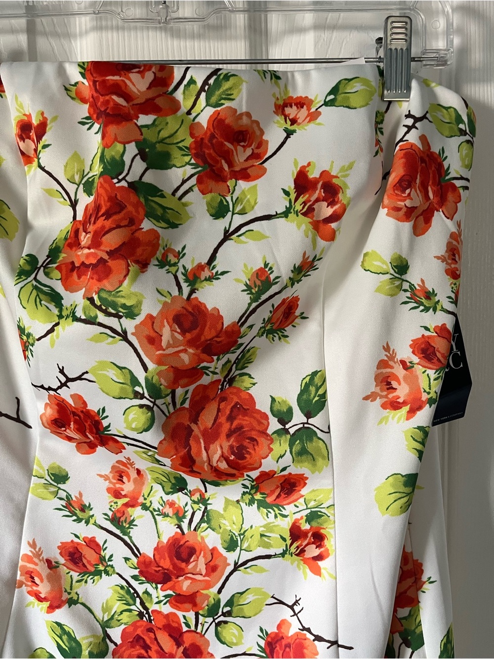 New York & Co White Strapless Dress with Orange Floral Print